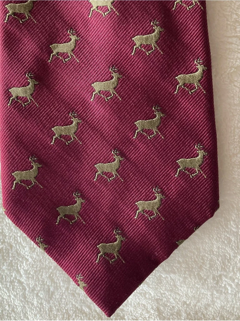 Vintage Polo Ralph Lauren Mens 100% Silk Tie Burgundy/Gold Deer Print Logo Italy